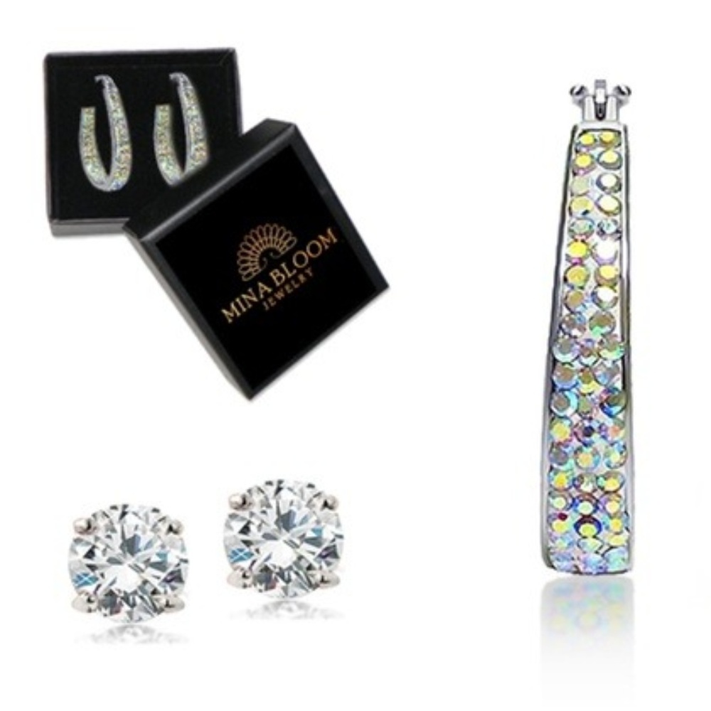 2 Pairs 18k White Gold Plated Swarovski Earrings